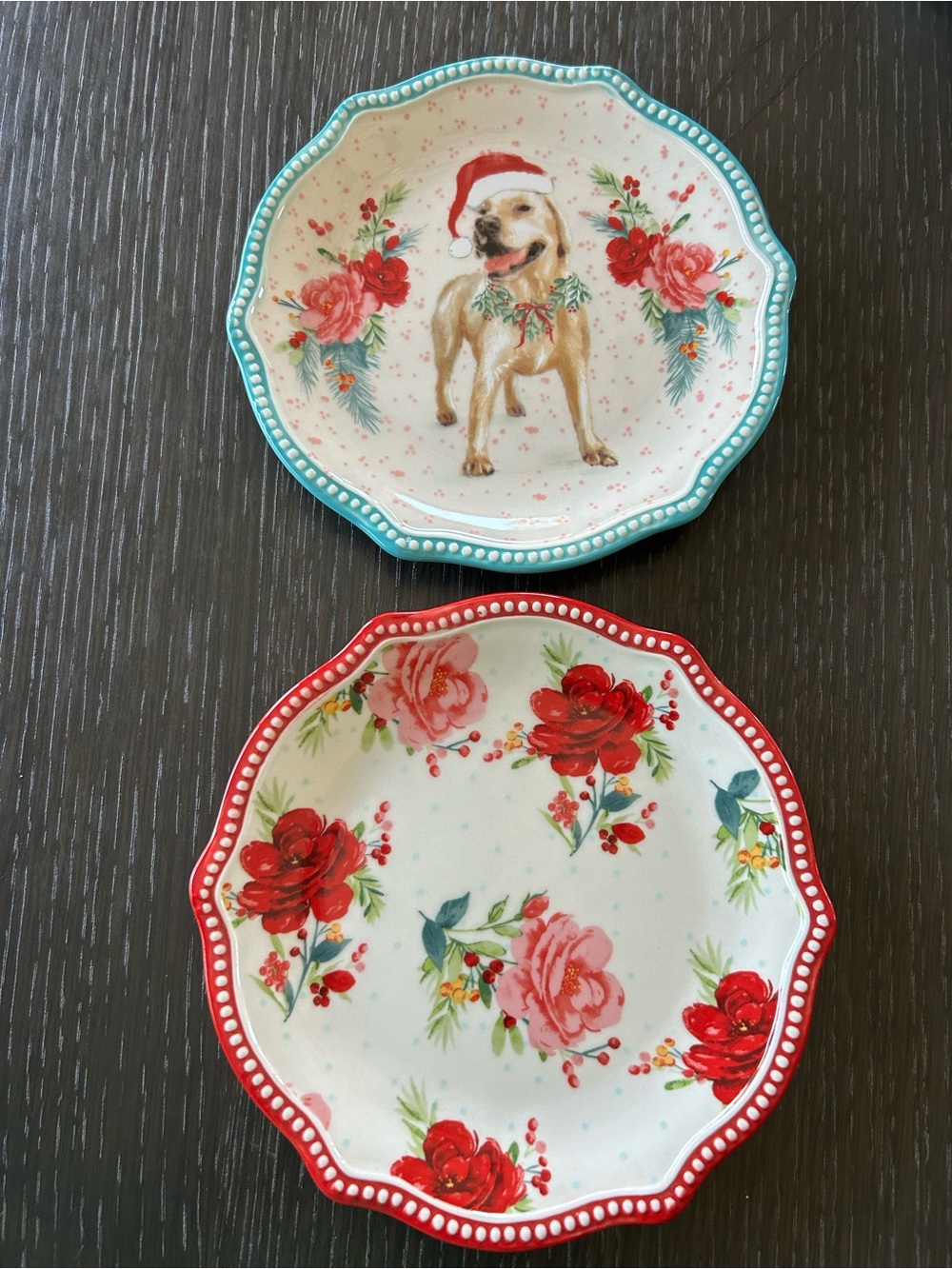 Pioneer Woman Holiday Floral Themed 6.5” Appetizer Plates Set of 2 NWT